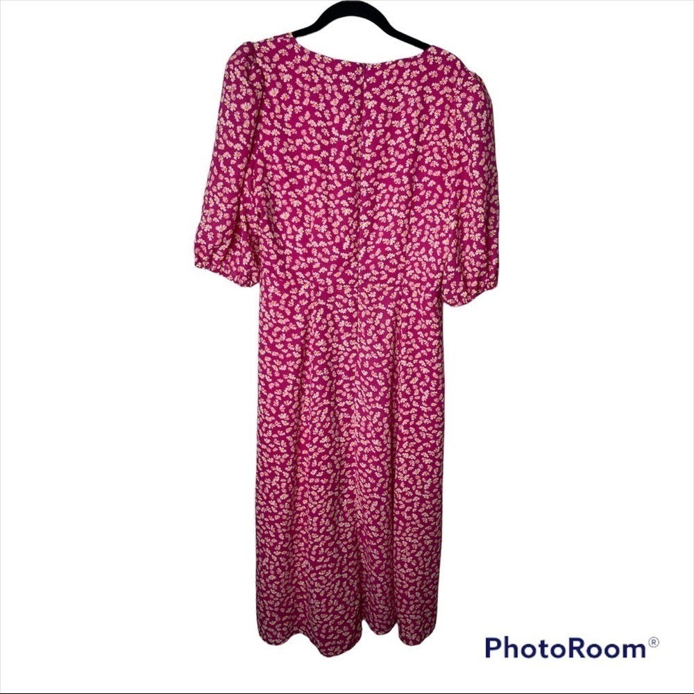 WAYF x Anthropologie Pink Daisy Puff Sleeve Midi Dress L | Spring Wedding Guest - Picture 11 of 13